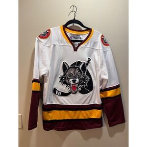 Vtg Reebok Chicago Wolves AHL Hockey Jersey Mens S White Maroon Gold Made Canada